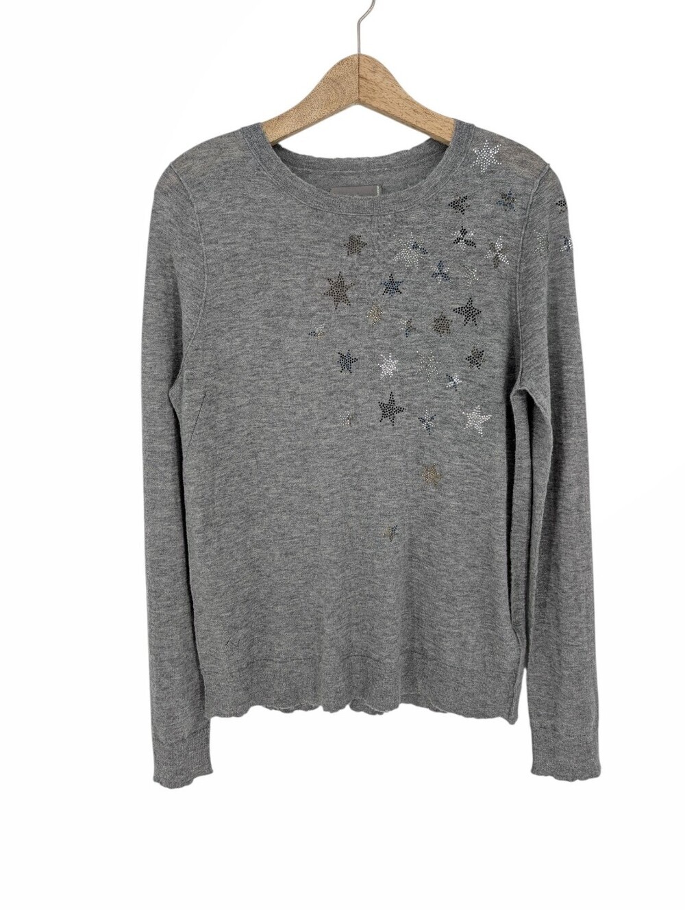 Zadig & Voltaire 100% Cashmere Miss Star Embellished Sweater Gray Large - Picture 2 of 10